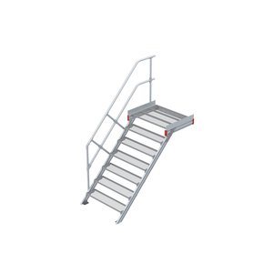 Euroline Podesttreppe 45 Grad, 1000 mm Stufenbreite 1 Treppen-/Podestgeländer, Stufenausführung Stahl - Gitterrost
