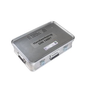 Günzburger Steigtechnik Kasten mit Trennsystem und Beschriftung "Handwerkzeug" Größe 3