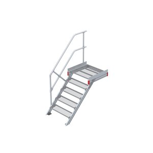 Euroline Podesttreppe 45 Grad, 800 mm Stufenbreite 1 Treppen-/Podestgeländer, Stufenausführung Stahl - Gitterrost