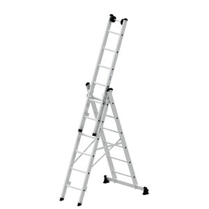 Günzburger Steigtechnik Mehrzweckleiter 3-teilig mit nivello®-Traverse und Wandlaufrollen