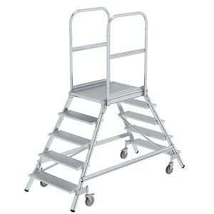 Günzburger Steigtechnik Podesttreppe beidseitig begehbar mit Federrollen Aluminium geriffelt