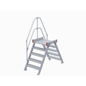 Euroline Überstieg 60 Grad, 800 mm Stufenbreite, 1 Treppen-/Podestgeländer, Stufenausführung Alu – gerieft