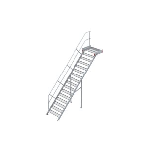 Euroline Podesttreppe 45 Grad, 1000 mm Stufenbreite 1 Treppen-/Podestgeländer, Stufenausführung Stahl - Gitterrost