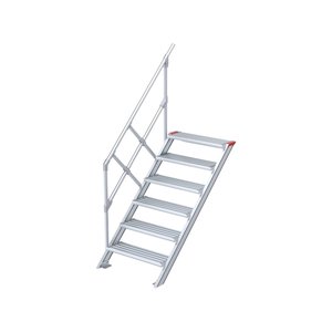 Euroline Treppe 45 Grad, 800 mm Stufenbreite, 1 Handlauf, Stufenausführung Alu – gerieft