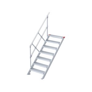 Euroline Treppe 45 Grad, 1000 mm Stufenbreite, 1 Handlauf, Stufenausführung Alu – gerieft