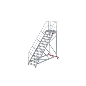 Euroline Wartungsbühne 45 Grad, 1000 mm Stufenbreite, 2 Handläufe 3 Podestgel., Stufenausführung Stahl – Gitterrost 