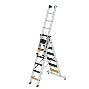 Günzburger Steigtechnik Stufen-Mehrzweckleiter 3-teilig mit nivello®-Traverse und clip-step R13