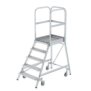 Günzburger Steigtechnik Podesttreppe einseitig begehbar mit Federrollen Stahl-Gitterrost