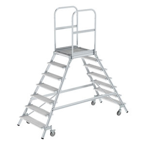 Günzburger Steigtechnik Podesttreppe beidseitig begehbar mit Federrollen Stahl Gitterrost