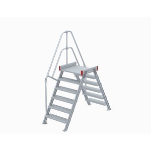 Euroline Überstieg 60 Grad, 1000 mm Stufenbreite, 1 Treppen-/Podestgeländer, Stufenausführung Alu – gerieft