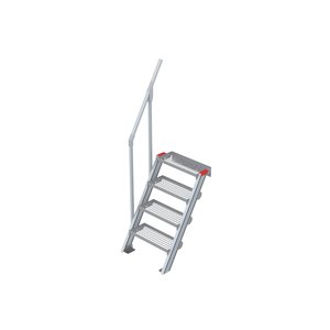 Euroline Treppe 60 Grad, 600 mm Stufenbreite, 1 Handlauf, Stufenausführung Stahl - Gitterrost