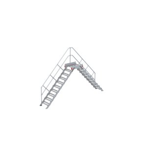 Euroline Überstieg 45 Grad, 600 mm Stufenbreite, 1 Treppen-/Podestgeländer, Stufenausführung Stahl – Gitterrost