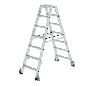 Günzburger Steigtechnik Stufen-Stehleiter beidseitig begehbar mit Rollen