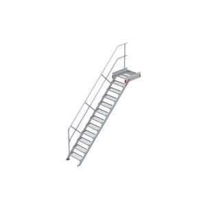 Euroline Podesttreppe 45 Grad, 600 mm Stufenbreite 1 Treppen-/Podestgeländer, Stufenausführung Stahl - Gitterrost