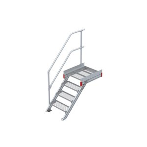 Euroline Podesttreppe 45 Grad, 600 mm Stufenbreite 1 Treppen-/Podestgeländer, Stufenausführung Stahl - Gitterrost