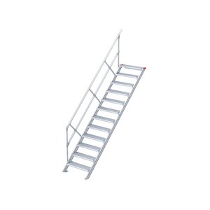 Euroline Treppe 45 Grad, 600 mm Stufenbreite, 1 Handlauf,  Stufenausführung Alu – gerieft