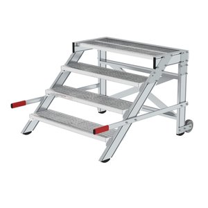 Günzburger Steigtechnik Arbeitspodest fahrbar, Stufenbreite 1000 mm, Stahl-Gitterrost