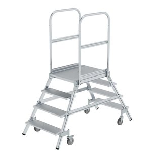 Günzburger Steigtechnik Podesttreppe beidseitig begehbar mit Federrollen Aluminium geriffelt