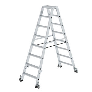 Günzburger Steigtechnik Stufen-Stehleiter beidseitig begehbar mit Rollen
