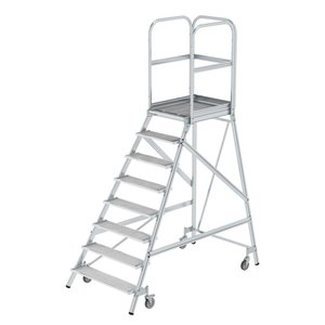 Günzburger Steigtechnik Podesttreppe einseitig begehbar mit Federrollen Stahl-Gitterrost