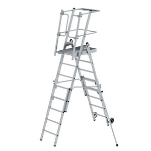 Günzburger Steigtechnik Plattformleiter FlexxStep 5 Sprossen mit Teleskopaufsatz 3 Sprossen