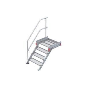 Euroline Podesttreppe 45 Grad, 800 mm Stufenbreite 1 Treppen-/Podestgeländer, Stufenausführung Stahl - Gitterrost