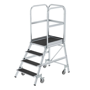 Günzburger Steigtechnik Podesttreppe eins. begehbar mit Federrollen Korundbeschichtung R13