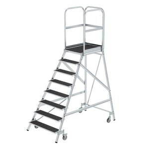 Günzburger Steigtechnik Podesttreppe eins. begehbar mit Federrollen Korundbeschichtung R13