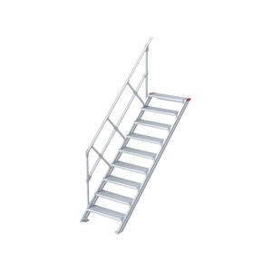 Euroline Treppe 45 Grad, 800 mm Stufenbreite, 1 Handlauf, Stufenausführung Alu – gerieft