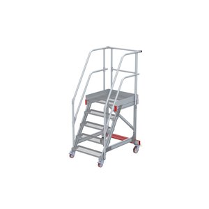 Euroline Wartungsbühne 60 Grad, 800 mm Stufenbreite, 2 Handläufe 3 Podestgel., Stufenausführung Stahl – Gitterrost 