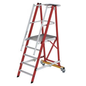Günzburger Steigtechnik Plattformleiter GFK/Alu klappbar und fahrbar mit Aluminium-Handlauf
