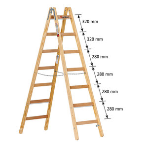 Euroline Holz-Sprossenstehleiter Nr. 12506 mit unterschiedlichem Sprossenabstand und  Eimerhaken