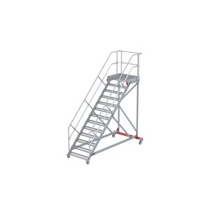 Euroline Wartungsbühne 45 Grad, 1000 mm Stufenbreite, 2 Handläufe 3 Podestgel., Stufenausführung Stahl – Gitterrost 