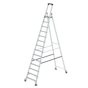 Günzburger Steigtechnik Stufen-Stehleiter einseitig begehbar mit Rollen