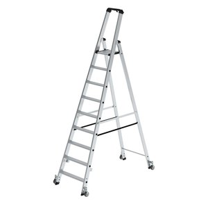 Günzburger Steigtechnik Stufen-Stehleiter einseitig begehbar mit Rollen