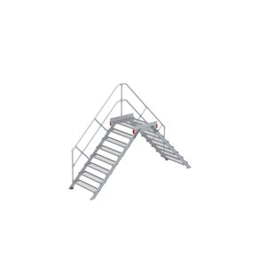 Euroline Überstieg 45 Grad, 1000 mm Stufenbreite, 1 Treppen-/Podestgeländer, Stufenausführung Stahl – Gitterrost 