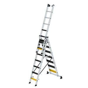 Günzburger Steigtechnik Stufen-Mehrzweckleiter 3-teilig mit nivello®-Traverse und clip-step R13