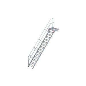 Euroline Podesttreppe 45 Grad, 600 mm Stufenbreite 1 Treppen-/Podestgeländer, Stufenausführung Stahl - Gitterrost