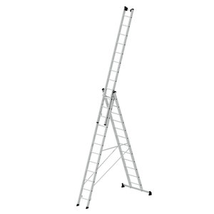 Günzburger Steigtechnik Mehrzweckleiter 3-teilig mit nivello®-Traverse und Wandlaufrollen