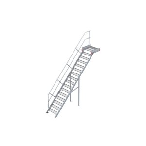 Euroline Podesttreppe 45 Grad, 800 mm Stufenbreite 1 Treppen-/Podestgeländer, Stufenausführung Stahl - Gitterrost