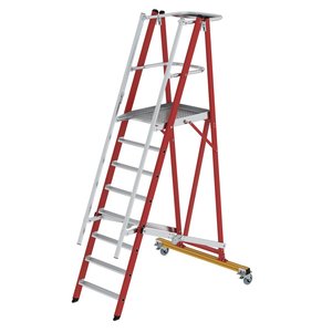 Günzburger Steigtechnik Plattformleiter GFK/Alu klappbar und fahrbar mit Aluminium-Handlauf