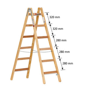 Euroline Holz-Sprossenstehleiter Nr. 12506 mit unterschiedlichem Sprossenabstand und  Eimerhaken