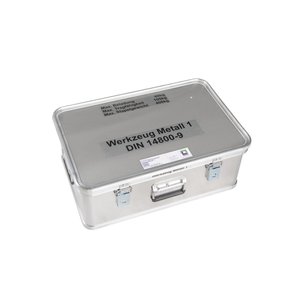 Günzburger Steigtechnik Kasten mit Trennsystem und Beschriftung "Werkzeugsatz Metall 1" Größe 3