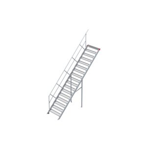 Euroline Treppe 45 Grad, 1000 mm Stufenbreite, 1 Handlauf, Stufenausführung Stahl - Gitterrost 