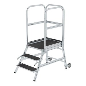 Günzburger Steigtechnik Podesttreppe einseitig begehbar mit Rollen & Griffen Korrundbesch. R13