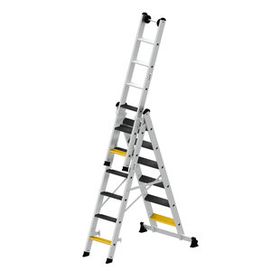 Günzburger Steigtechnik Stufen-Mehrzweckleiter 3-teilig mit nivello®-Traverse und clip-step R13