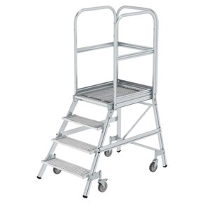 Günzburger Steigtechnik Podesttreppe einseitig begehbar mit Federrollen Stahl-Gitterrost