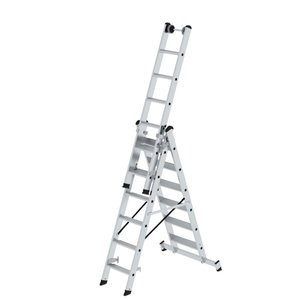 Günzburger Steigtechnik Stufen-Mehrzweckleiter 3-teilig mit nivello®-Traverse