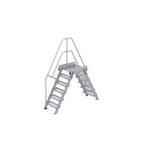 Euroline Überstieg 60 Grad, 600 mm Stufenbreite, 1 Treppen-/Podestgeländer, Stufenausführung Stahl – Gitterrost