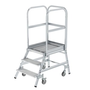 Günzburger Steigtechnik Podesttreppe einseitig begehbar mit Federrollen Stahl-Gitterrost
